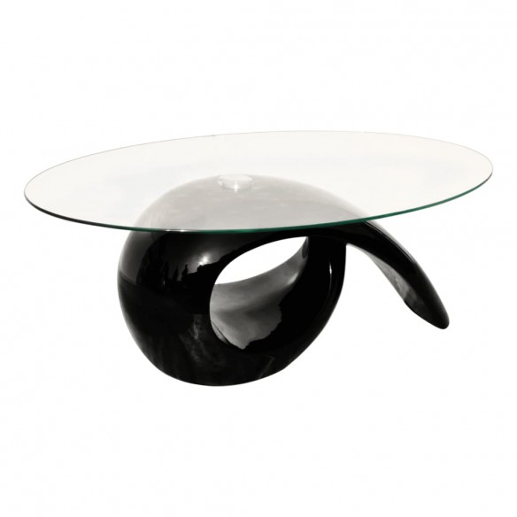 Table basse avec dessus de table en verre ovale Noir brillant