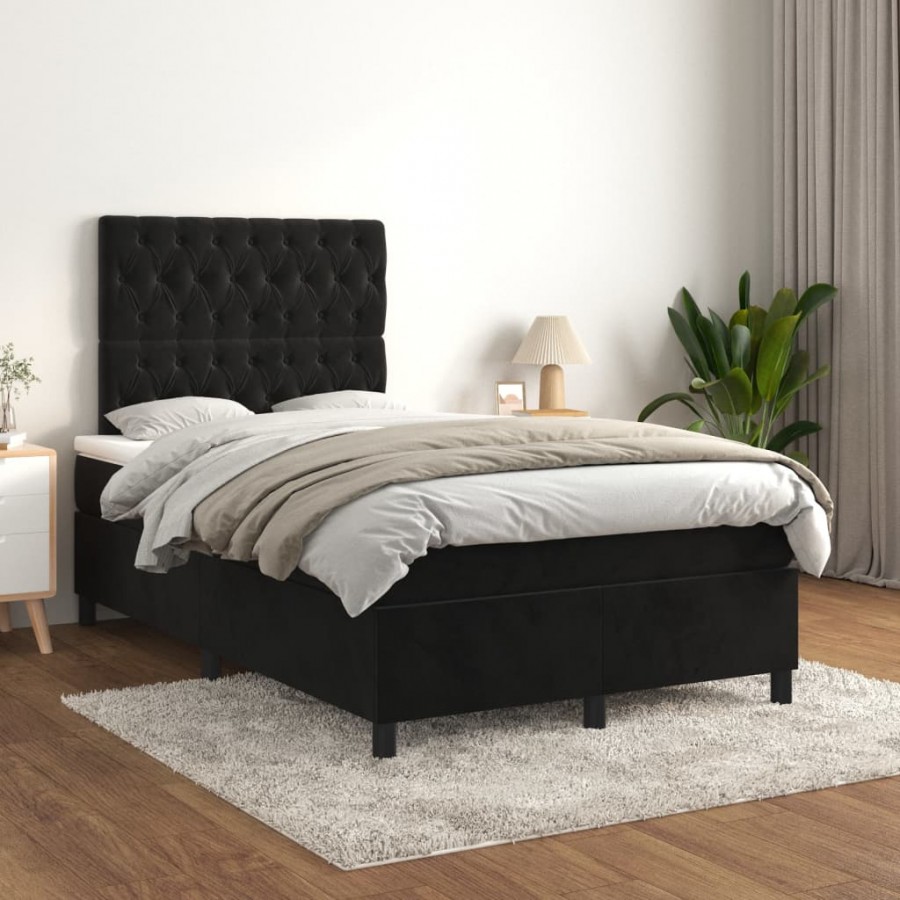 Sommier à lattes de lit avec matelas Noir 120x200 cm Velours