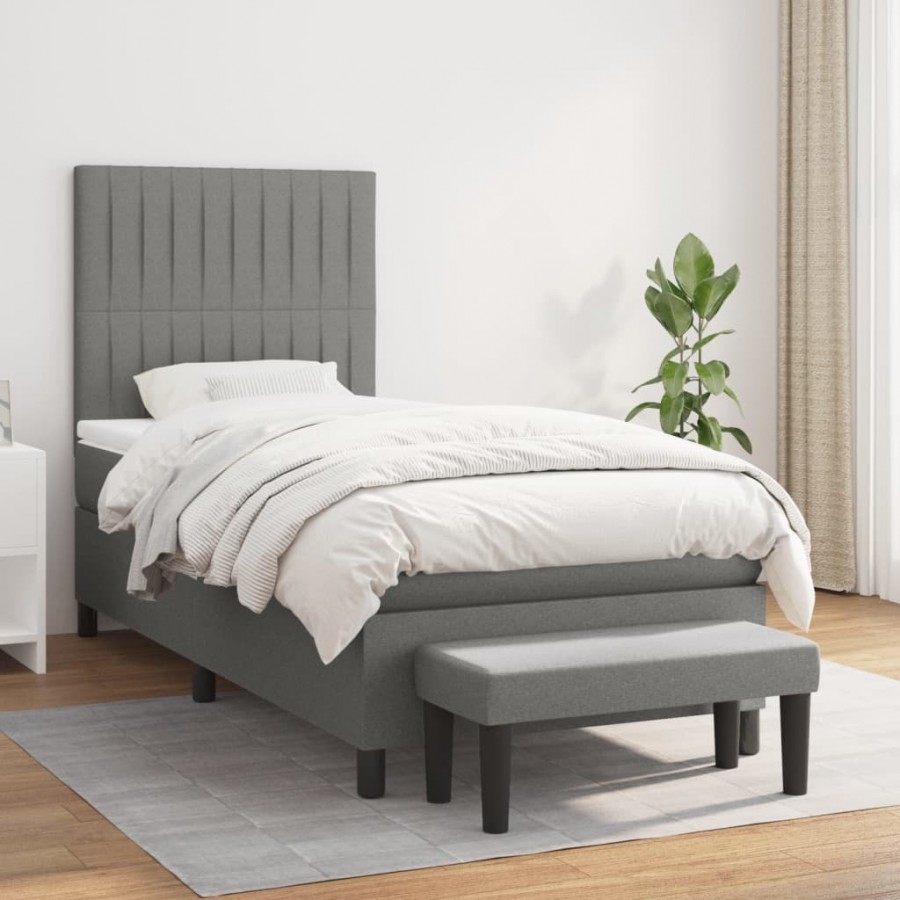 Sommier à lattes de lit avec matelas Gris foncé 100x200cm Tissu