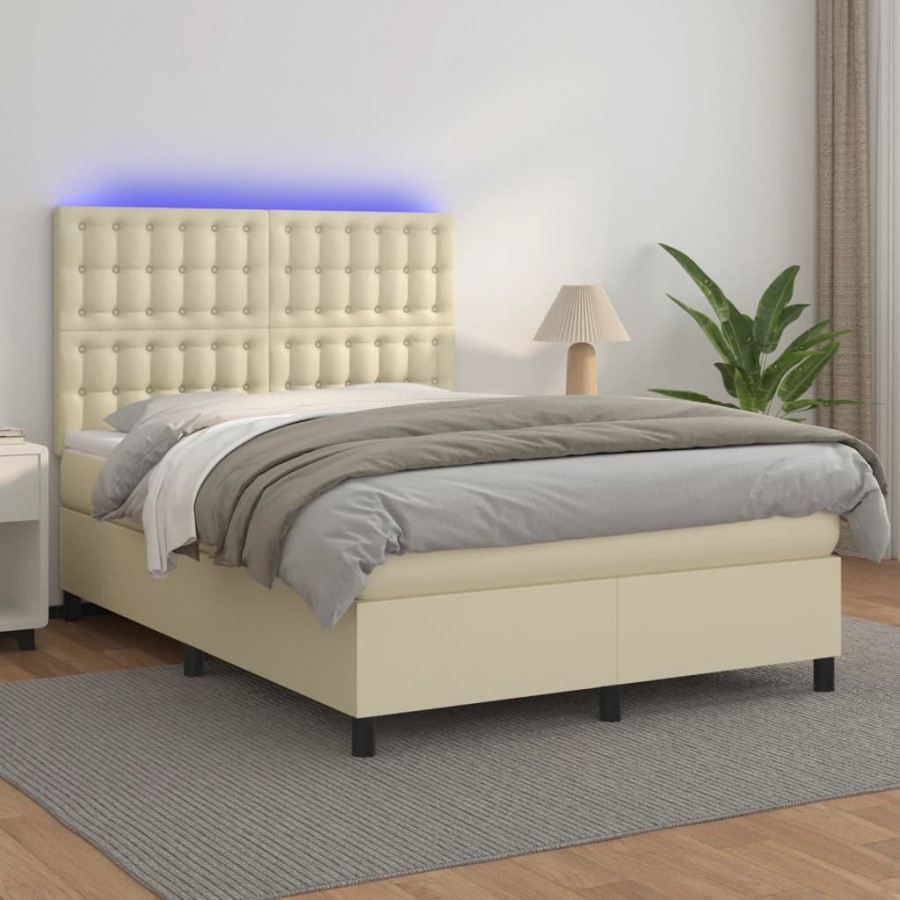 Sommier à lattes de lit avec matelas et LED Crème 140x190 cm