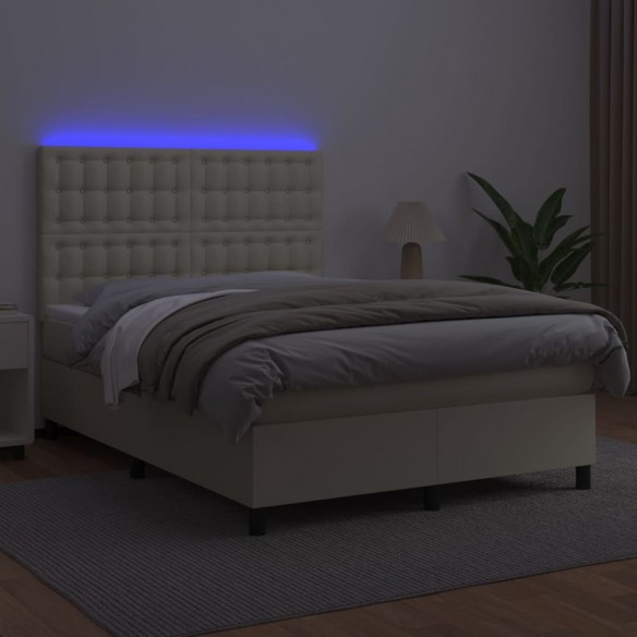 Sommier à lattes de lit avec matelas et LED Crème 140x190 cm