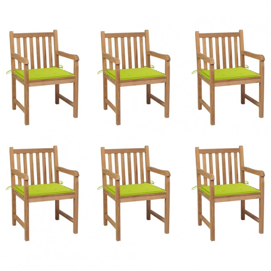 Chaises de jardin 6 pcs avec coussins vert vif Bois de teck