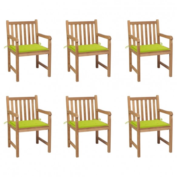 Chaises de jardin 6 pcs avec coussins vert vif Bois de teck