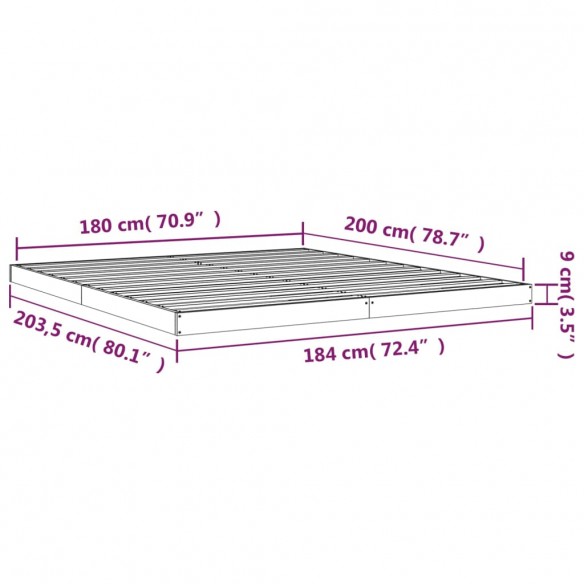 Cadre de lit blanc 180x200 cm Super King bois de pin massif