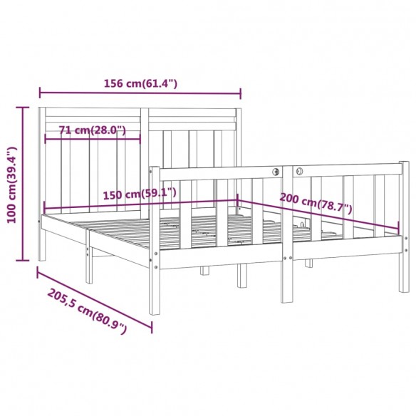 Cadre de lit Marron miel Bois pin massif 150x200 cm Très grand