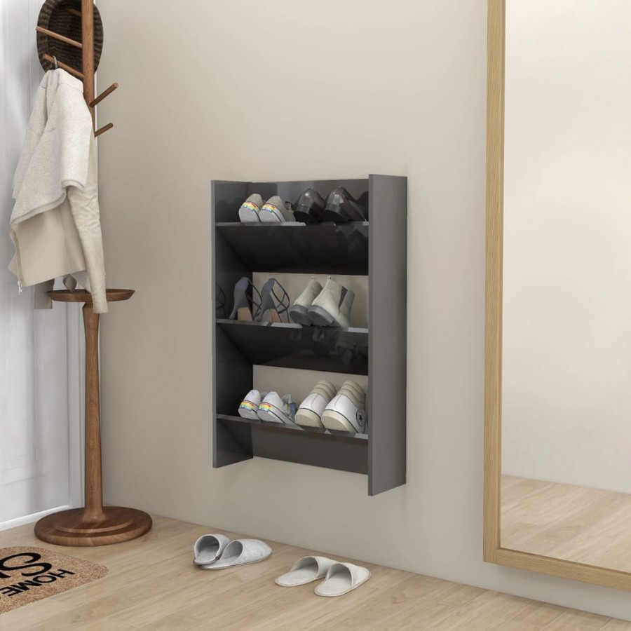 Armoire à chaussures murale Gris brillant 60x18x90 cm Aggloméré