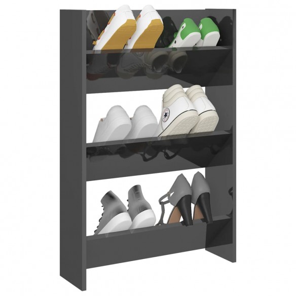 Armoire à chaussures murale Gris brillant 60x18x90 cm Aggloméré