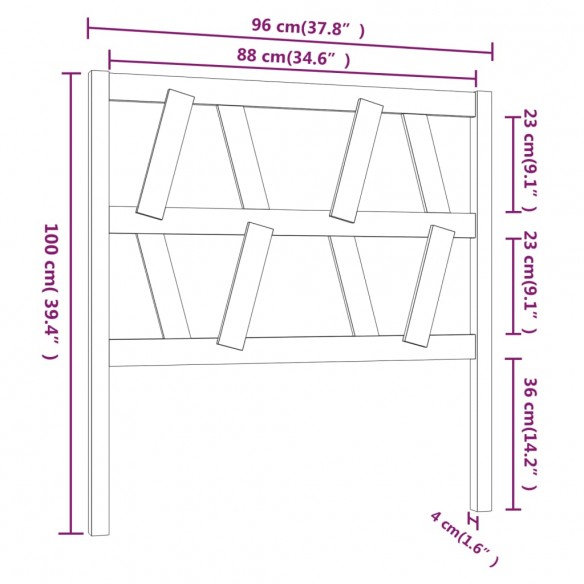 Tête de lit Gris 96x4x100 cm Bois massif de pin