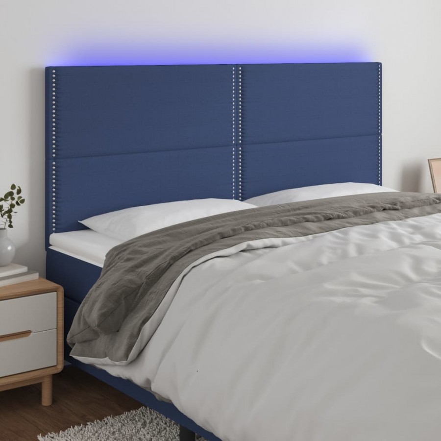 Tête de lit à LED Bleu 200x5x118/128 cm Tissu