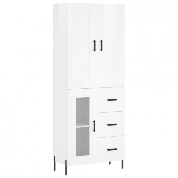 Buffet haut Blanc brillant 69,5x34x180 cm Bois d'ingénierie