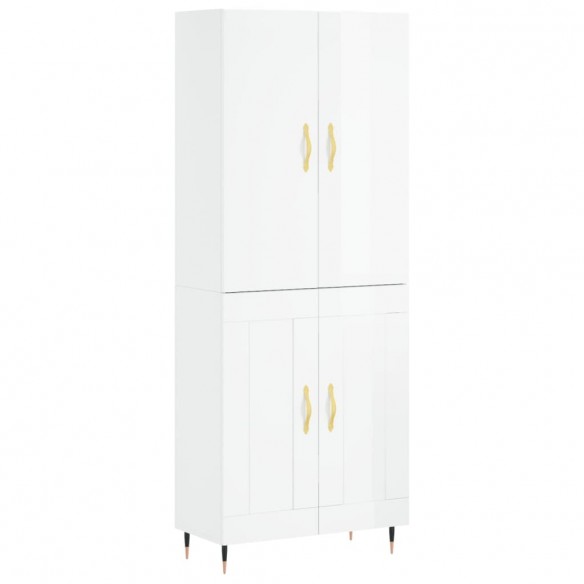 Buffet haut Blanc brillant 69,5x34x180 cm Bois d'ingénierie