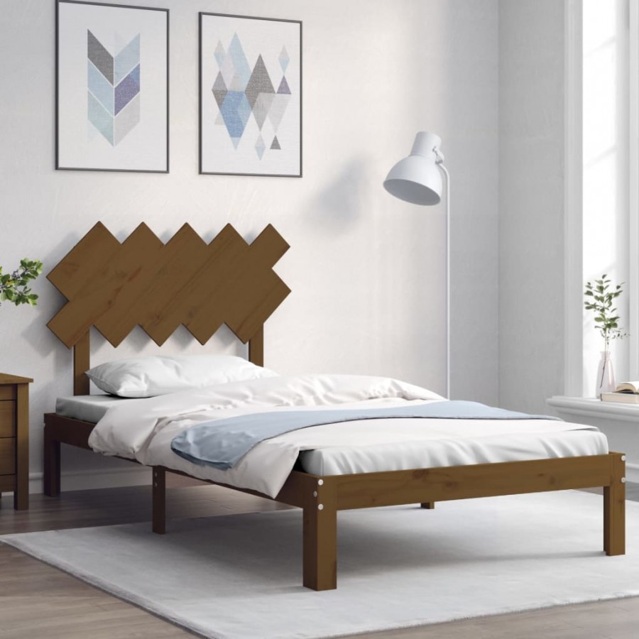 Cadre de lit tête de lit marron miel 100x200 cm bois massif