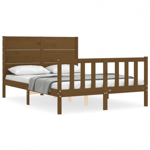 Cadre de lit avec tête de lit marron miel bois massif