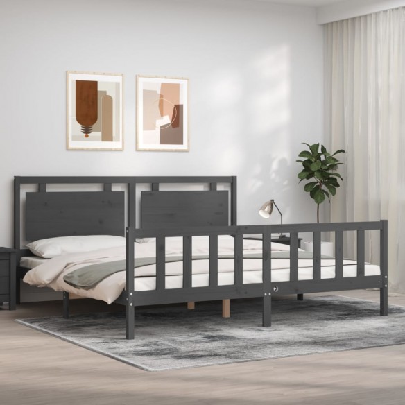 Cadre de lit avec tête de lit gris 200x200 cm bois massif