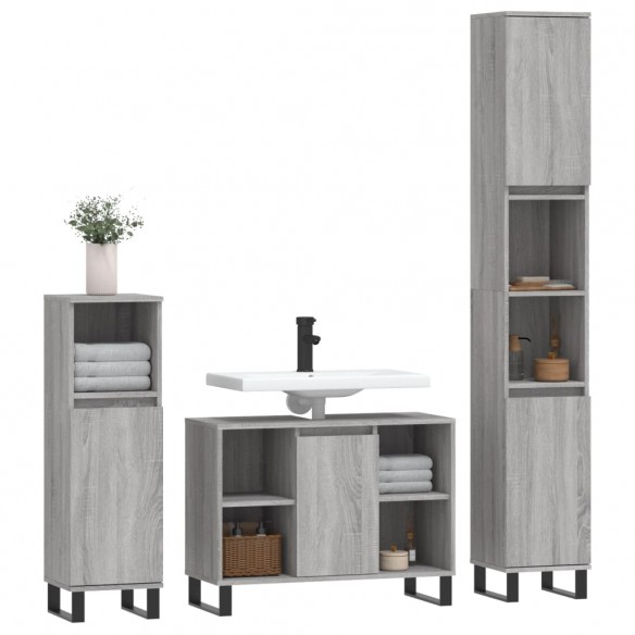 Ensemble de meubles de salle de bain 3 pcs Sonoma gris