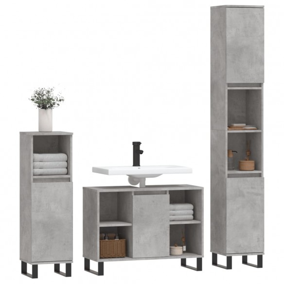 Ensemble de meubles de salle de bain 3 pcs gris béton