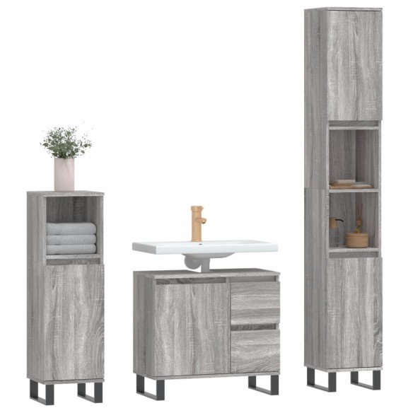 Ensemble de meubles de salle de bain 3 pcs Sonoma gris