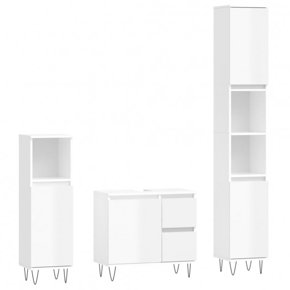 Ensemble de meubles de salle de bain 3 pcs blanc brillant