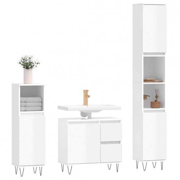 Ensemble de meubles de salle de bain 3 pcs blanc brillant