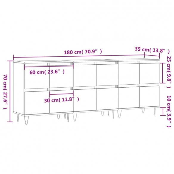 Buffets 3 pcs Chêne fumé Bois d'ingénierie