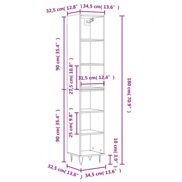 Buffet haut Blanc brillant 34,5x32,5x180 cm Bois d'ingénierie