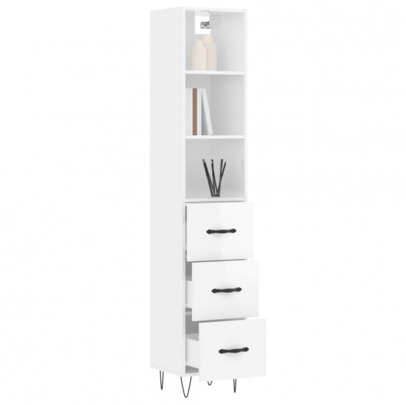 Buffet haut Blanc brillant 34,5x34x180 cm Bois d'ingénierie