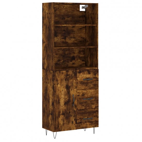 Buffet haut Chêne fumé 69,5x34x180 cm Bois d'ingénierie