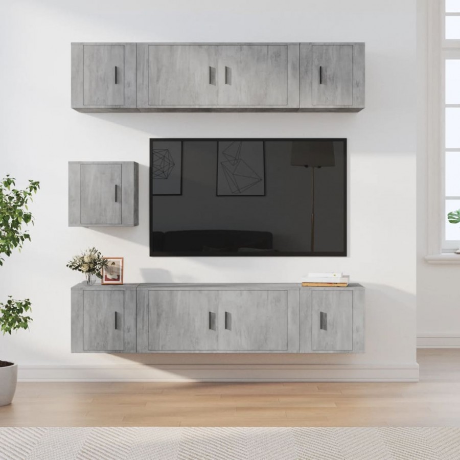 Ensemble de meubles TV 7 pcs Gris béton Bois d'ingénierie