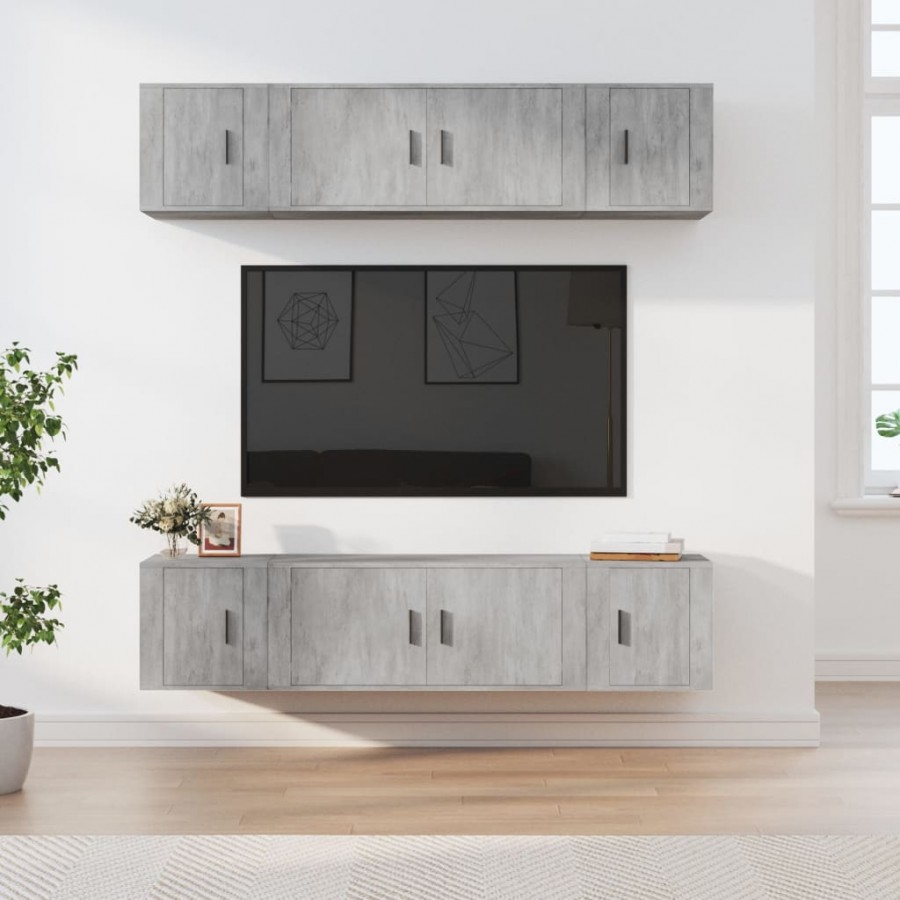 Ensemble de meubles TV 6 pcs Gris béton Bois d'ingénierie