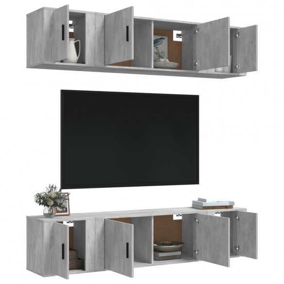 Ensemble de meubles TV 6 pcs Gris béton Bois d'ingénierie