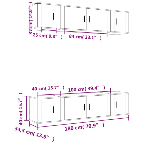 Ensemble de meubles TV 6 pcs Gris béton Bois d'ingénierie