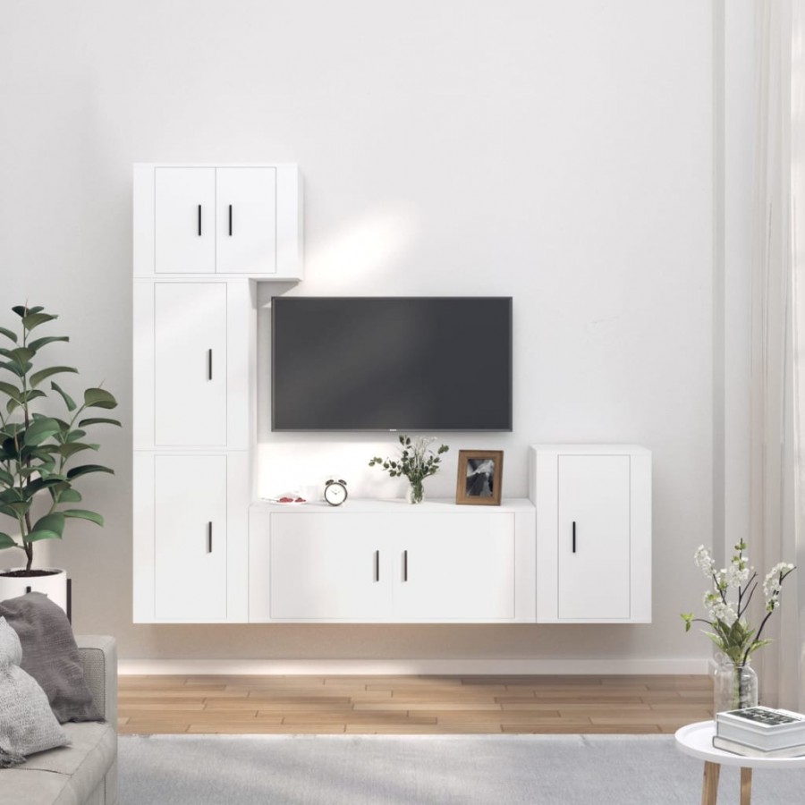 Ensemble de meubles TV 5 pcs Blanc Bois d'ingénierie