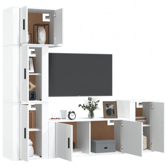 Ensemble de meubles TV 5 pcs Blanc Bois d'ingénierie