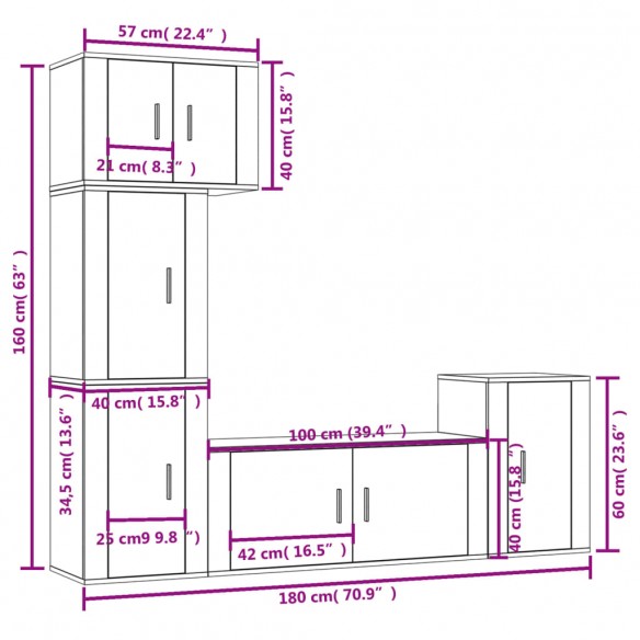 Ensemble de meubles TV 5 pcs Blanc Bois d'ingénierie