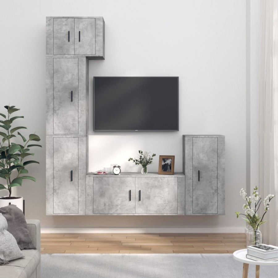 Ensemble de meubles TV 5 pcs Gris béton Bois d'ingénierie