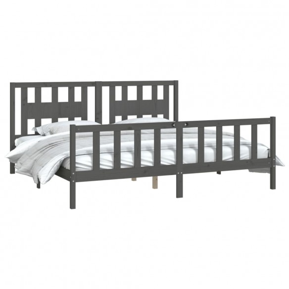 Cadre de lit avec tête de lit gris bois pin massif 180x200 cm