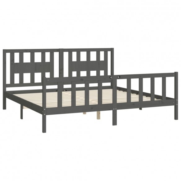 Cadre de lit avec tête de lit gris bois pin massif 180x200 cm