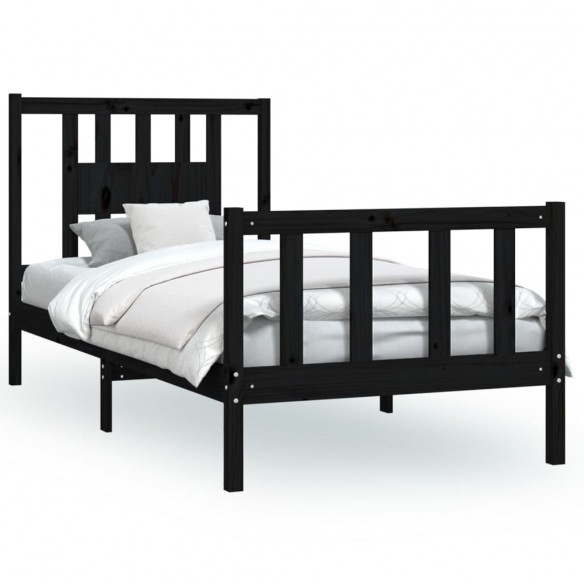 Cadre de lit avec tête de lit noir bois de pin massif 90x200 cm