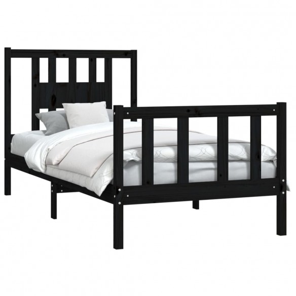 Cadre de lit avec tête de lit noir bois de pin massif 90x200 cm
