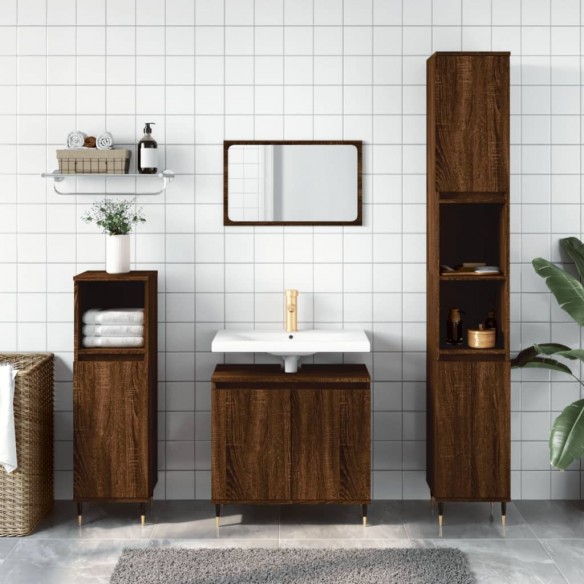 Ensemble d'armoires de salle de bain 3 pcs chêne marron