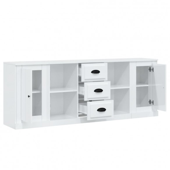 Buffets 3 pcs blanc brillant bois d'ingénierie