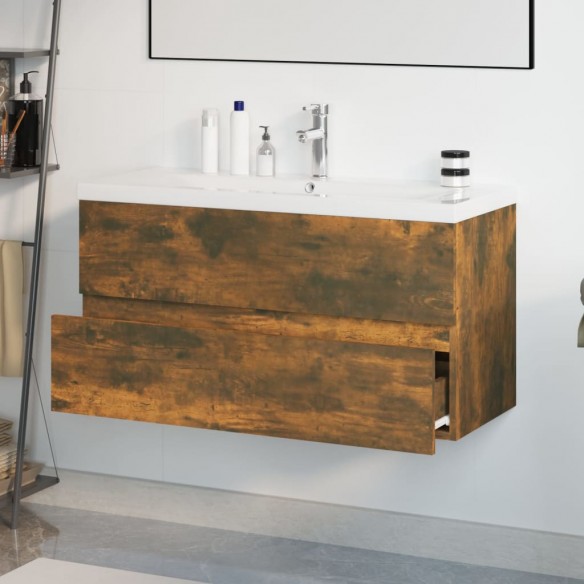 Meuble lavabo avec bassin intégré Chêne fumé Bois d'ingénierie