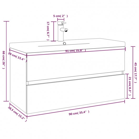 Meuble lavabo avec bassin intégré Chêne fumé Bois d'ingénierie