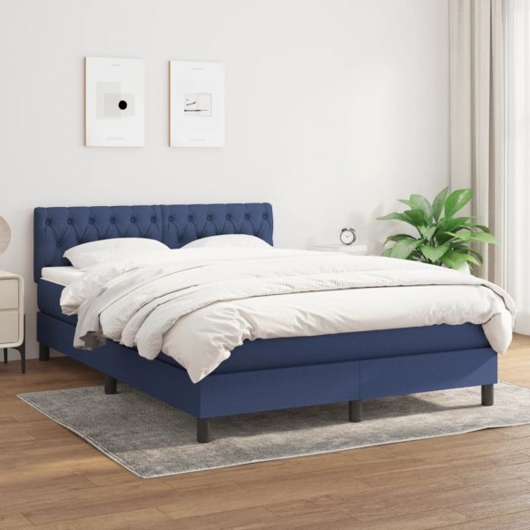 Cadre de lit avec matelas Bleu 140x200 cm Tissu