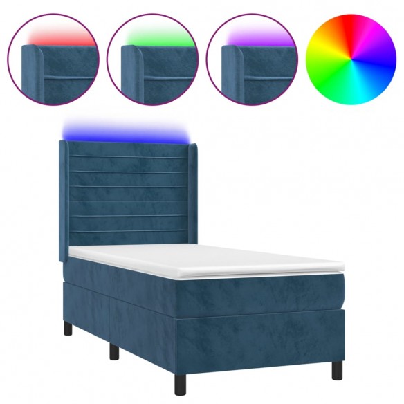 Cadre de lit matelas et LED Bleu foncé 100x200 cm