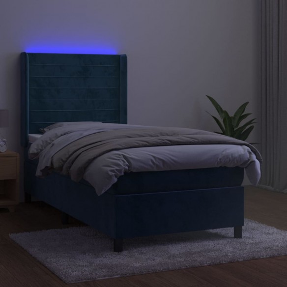 Cadre de lit matelas et LED Bleu foncé 100x200 cm