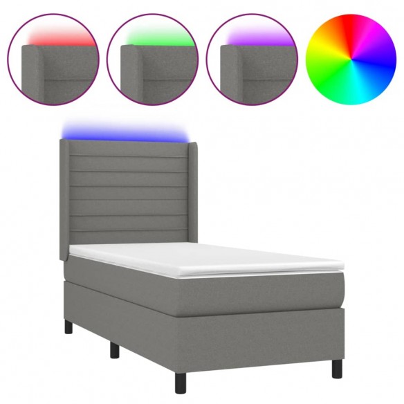 Cadre de lit matelas LED Gris foncé 80x200cm Tissu