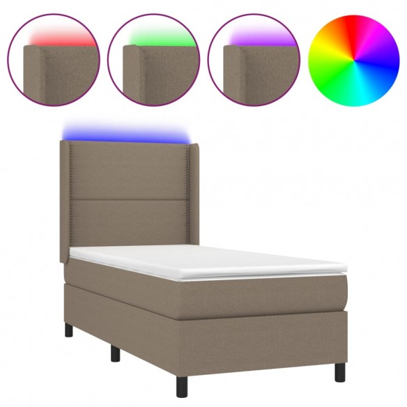 Cadre de lit matelas LED Taupe 100x200 cm Tissu