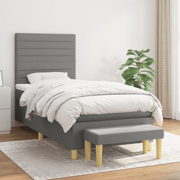 Cadre de lit avec matelas Gris foncé 80x200 cm Tissu