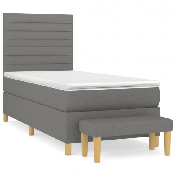 Cadre de lit avec matelas Gris foncé 80x200 cm Tissu